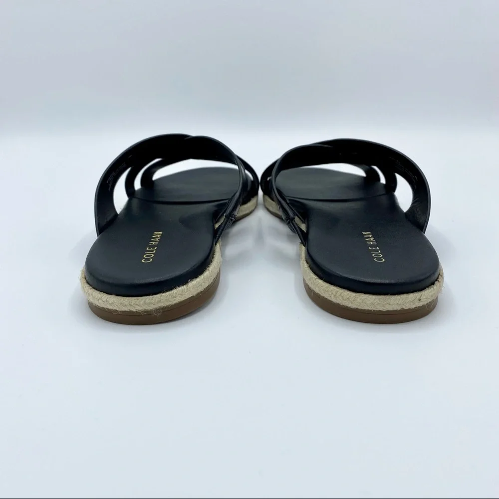 Cole Haan Black Leather Florens Espadrille Slide Sandal Size 7
